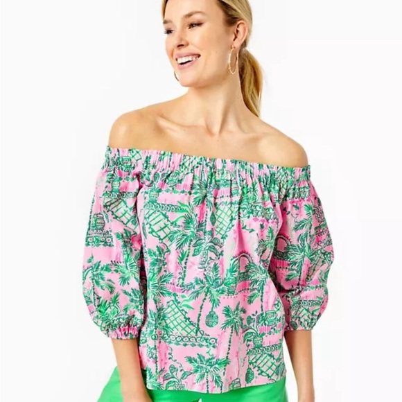 Lilly Pulitzer Winifred Off-The-Shoulder Top Mandevilla Baby Always Worth Size S - Picture 1 of 14